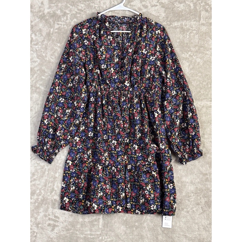 CUPSHE Retro Floral Mini Dress NWT Women's Boho Long Sleeve Smocked Waist‎ M
